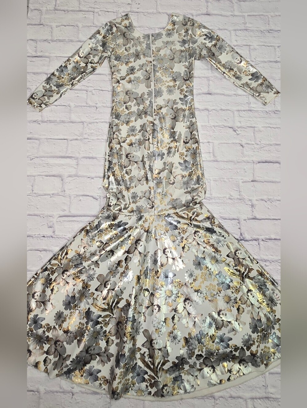 Vintage Metallic Floral Fit Flare Maxi Dress Formal Evening Gown - Picture 11 of 16